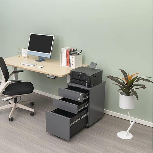 3 Drawer File Cabinet with Lock Mobile Filing Cabinet for Legal/Letter/A4 Size Fully Assembled Except with Wheels for Home/Office