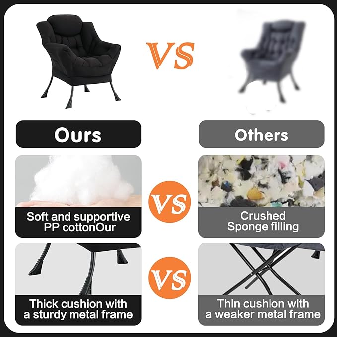 Lazy Chair Large Accent Chair Modern Comfy Armchair Black Chair for Living Room Bedroom Dorm Room Office Apartment Reading Relaxing Use