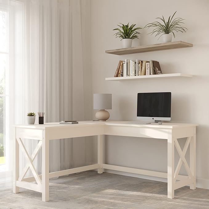 Computer Desk - L-Shaped Desk with X-Pattern Legs - For Office Computer or Craft Table - Desks for Home Office by Lavish Home (White)