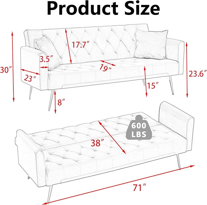 71 Convertible Folding Sleeper Sofa CouchModern Velvet Loveseat Sleeper with 2 Pillows Futon Sofa Bed with Mattress and Frame for Living RoomBedroomSmall Space (Blue)