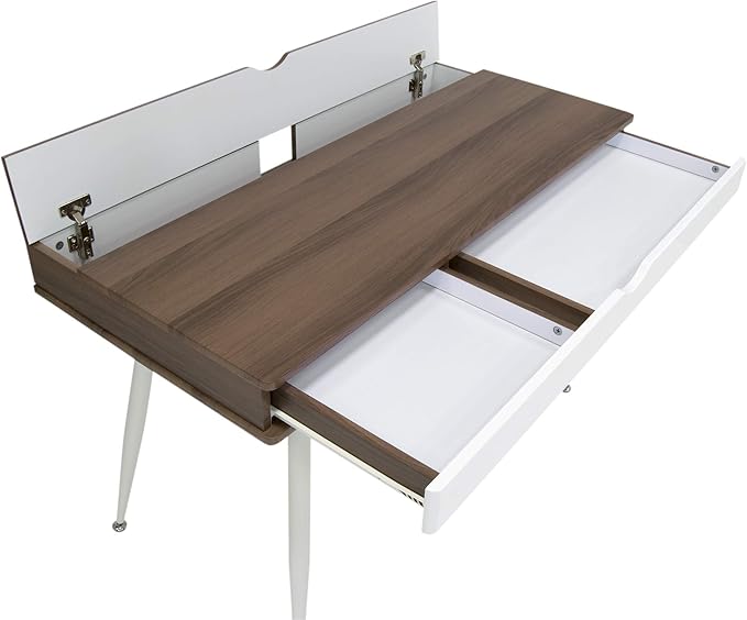 Calico Designs Alcove Modern Desk with Large Split Drawer Storage White/Chestnut