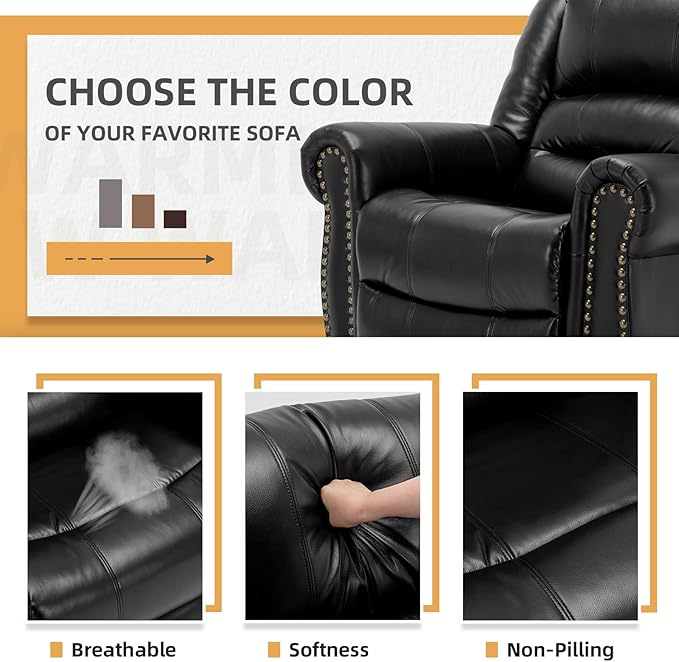 Manual Massage Recliner with Heating Function 360° Swivel Glider Rocking Recliner Chair for Living Room Ergonomic Single Sofa Chair with Remote Control/USB Ports/Side Pockets(Black)