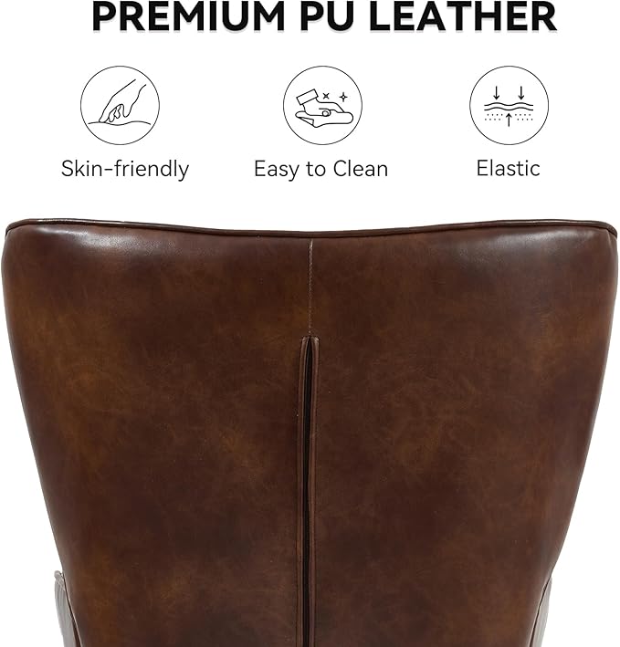 Nalupatio Mid Century Modern Accent Chair Set of 2 PU Leather Upholstered Tufted Button Chairs Living Room Reading Wingback Armchair Side Chair for Living Room Bedroom Brown