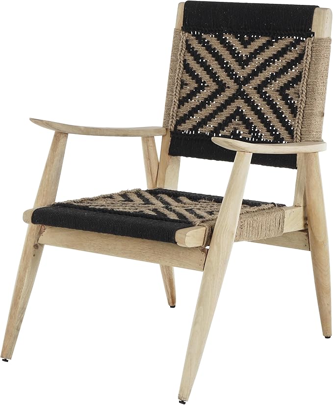 Deco 79 Jute Rope Handmade Living Room Accent Chair Side Chair with Brown Mango Wood Frame Corner Chair 25 x 24 x 33 Black