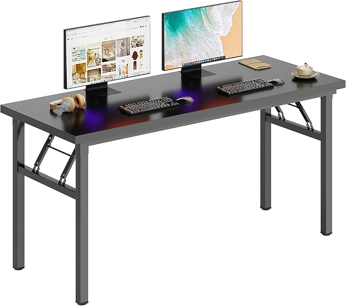 sogesfurniture 54.3 inches Foldable Computer Desk No Assembly Sturdy Large Laptop Workstation for Home Office Modern Portable Folding Study Table Writing Gaming Desk for Small Spaces Black
