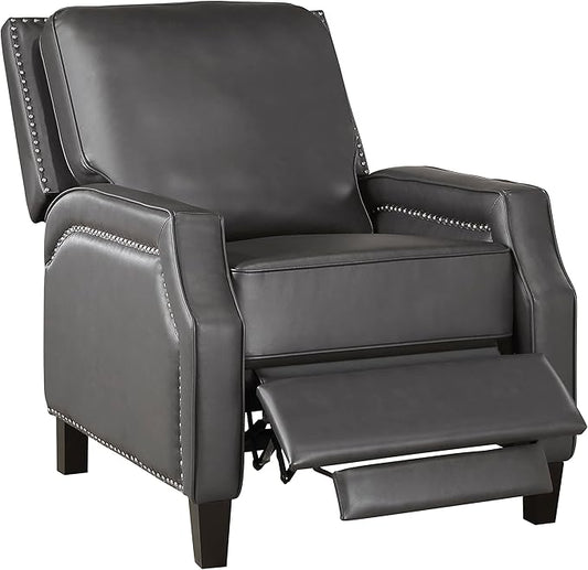 Lexicon Pushback Recliner Chair Faux Leather Armchair Push Back Recliner Nailhead Trim Solid Wood Legs Easy Assembly for Living Room/Office/Apartment Dark Gray