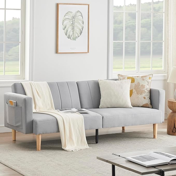 IDEALHOUSE 2024 New Futon Linen Sofa Bed - Compact and Stylish Sofa for Small Spaces - Foldable Double Sofa Furniture for Living Room Bedroom Dormitory - Linen
