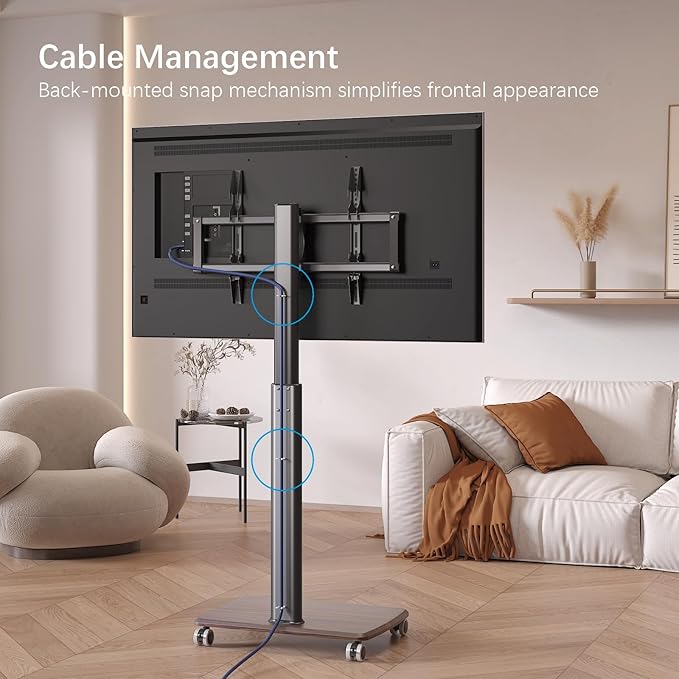 Black Rolling TV Stand for 32 to 55 65 75 85 Inch TVs Corner TV Floor Stand with Mount Universal Portable Mobile TV Cart on Wheels Small TV Stand for Bedroom Living Room