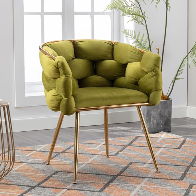 Luxury Modern Simple Leisure Velvet Single Sofa Chair Bedroom Lazy Person Household Dresser Stool Manicure Table Back Chair (Olive Green + Velvet-1)