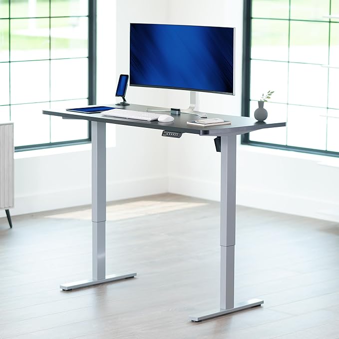 VIVO Electric 55 x 28 in Standing Desk Memory Height Adjustment 1B Series Holds 220 lbs One-Piece Black Top Gray Frame DESK-KIT-1G55B