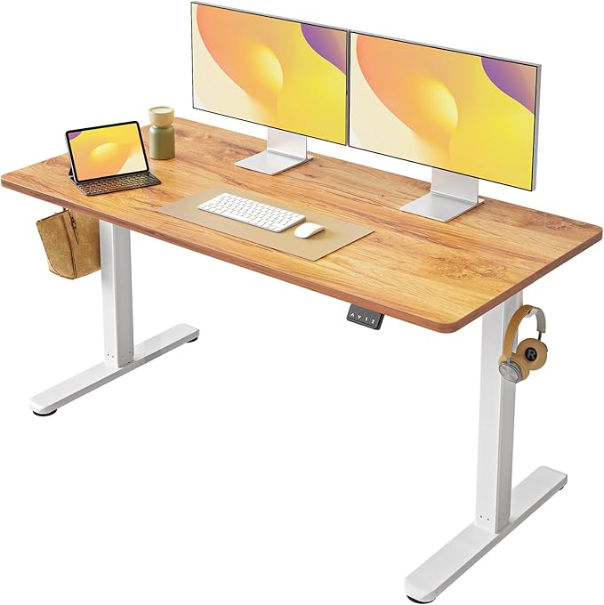 FEZIBO Electric Standing Desk Height Adjustable Stand up Desk 55 x 24 Inches Sit Stand Home Office Desk Computer Desk Light Rustic Brown