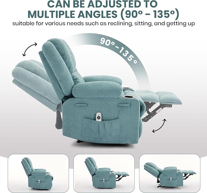 Manual Recliner Chair with Heating &amp MassageErgonomic Overstuffed Breathable Fabric Reclining Chair with Side PocketsQ235 Steel Frame Lazy Boy Recliner Single Sofa for Living Room Bedroom