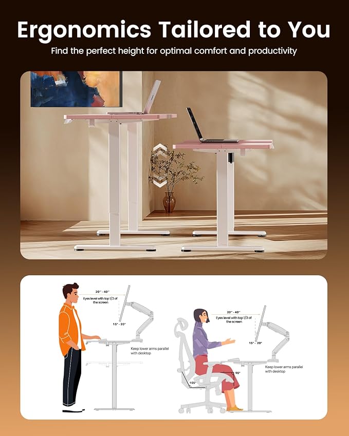 ErGear Height Adjustable Electric Standing Desk 55 x 28 Inches Sit Stand up Desk Memory Computer Home Office Desk Pink