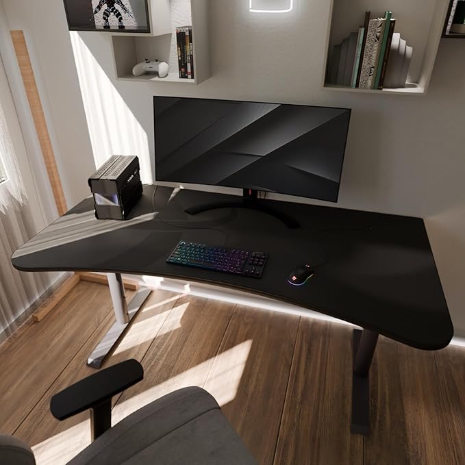 Arozzi Arena Ultrawide Curved Gaming and Office Desk with Full Surface Water Resistant Desk Mat with 3 Custom Monitor Mount Cut Outs and Under The Desk Cable Management Netting - Gunmetal