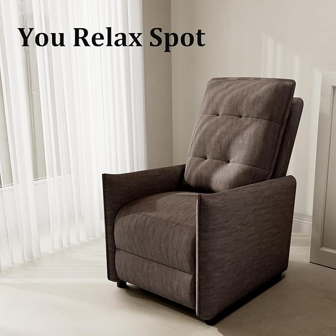 Chenille Fabric Recliner Chair for Adults - Manual Push Back Reclining Sofa with Sturdy Metal Frame Overstuffed High-Density Foam Adjustable Footrest for Living Room Home Theater (Brown)