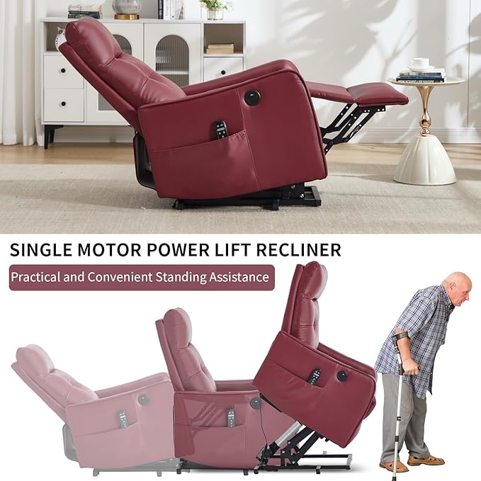 PU Leather Small Power Lift Recliner for Small Spaces with Massage &amp Heat Heavy Duty Power Rising Recliner for Elderly 8-Point Vibration USB Charger for Living Room Bedroom