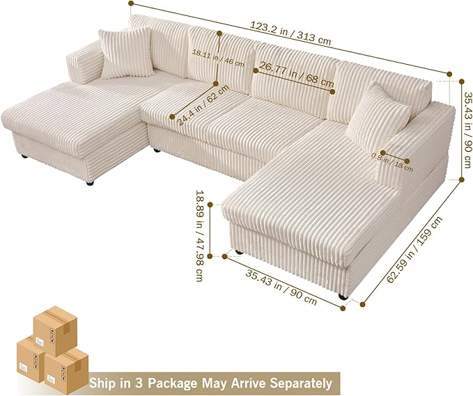 Modular Sectional Sofa U Shaped Cloud Sectional Couches for Living Room Oversized Couch with Doule Chaise &amp Deep Seat Fluffy Corduroy Sofa Washable