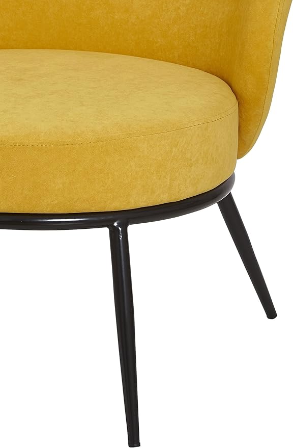 Modern Velvet Accent Chair with Channel Back Design Black Metal Legs and Soft Upholstery Comfortable Seating for Living Room Bedroom or Office Mustard Yellow