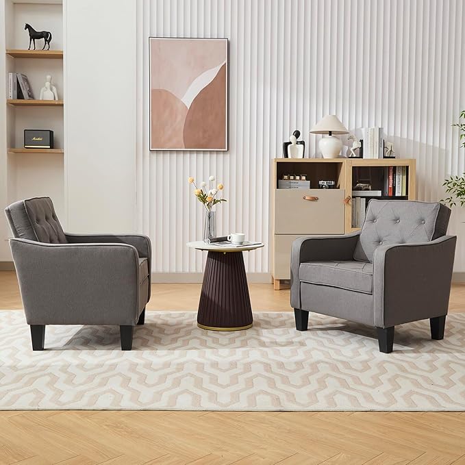 STHOUYN Living Room Chairs Grey Accent Chairs Set of 2 Waiting Room Arm Chairs Reading Chairs for Bedroom Comfy Club Chair Tufted Office Small Space (2 Grey)
