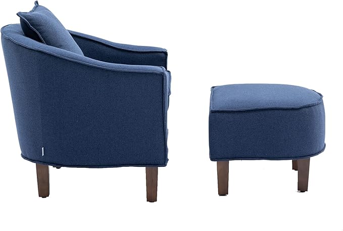 Accent Chair with Ottoman Mid Century Modern Barrel Chair Upholstered Club Tub Round Arms Chair for Living Room