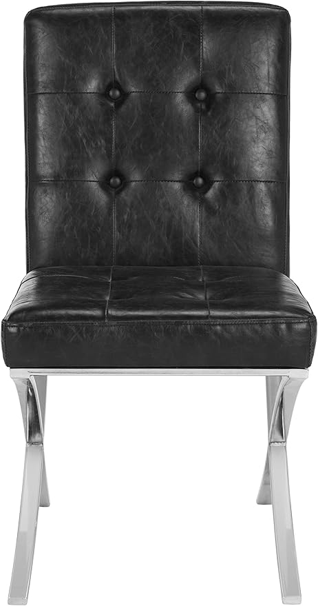 Safavieh Home Walsh Black Faux Leather and Chrome Tufted Side Chair