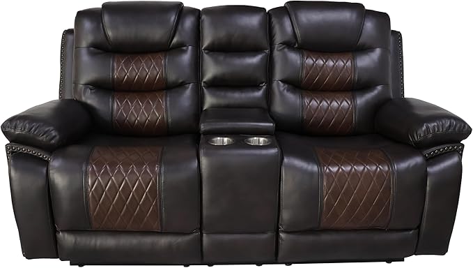 New Classic Furniture Nikko Faux Leather Console Loveseat with Power Footrest Brown