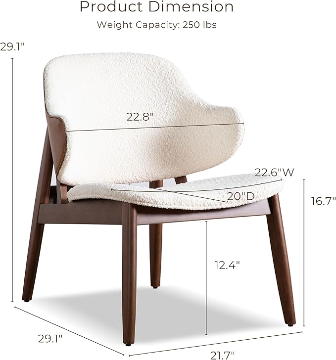 Furniture of America Callum Mid-Century Modern Solid Wood Brown Accent Chair with Wingback Comfortable Upholstered Seating for Home Office Living Room Walnut