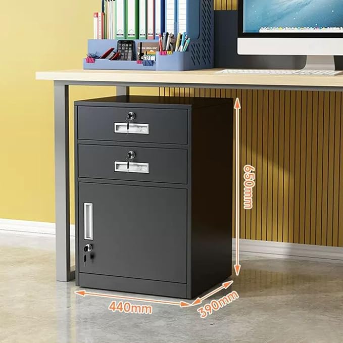 Aimeryup Library File Cabinet Metal Clip with Lock Drawer Storage Study Low Cupboard Desk Office Hotel 44X39X65CM(Size:44X39X65CMColor:B)