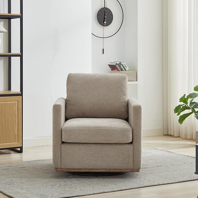 360° Swivel Accent Chair Square Modern Comfy Chair with Metal Base &amp Thicked Cushion Upholstered Lounge Reading Armchair Cozy Cloud Sofa Chairs for Living Room Bedroom Office Club(PU Taupe)