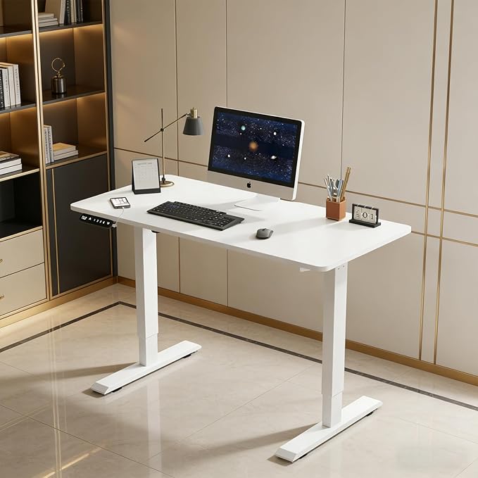 Electric Standing Desk 55 x 24 Inch Height Adjustable Desk Sit Stand Desk with Type-C Charging and Memory Preset Computer Desk for Home Office (White)