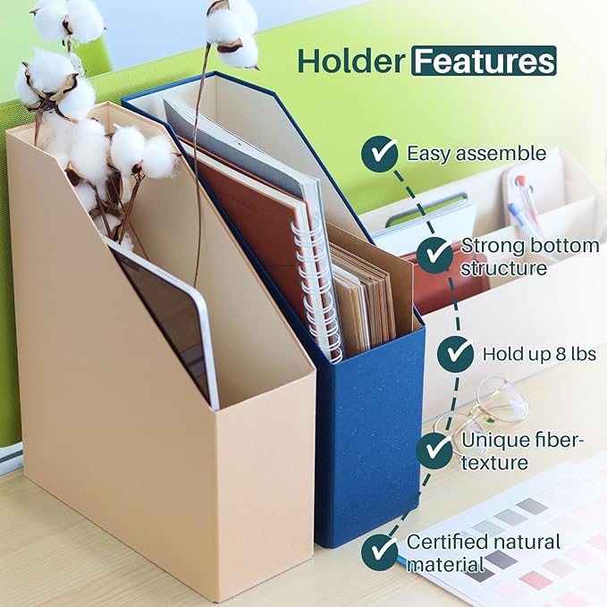 Magazine Holder - File Holder and Desk Organizer Cardboard Book Organizer and Storage Box for Documents Magazine Holder Rack for Office Home and Classroom (Classic Blue 6-Pack)