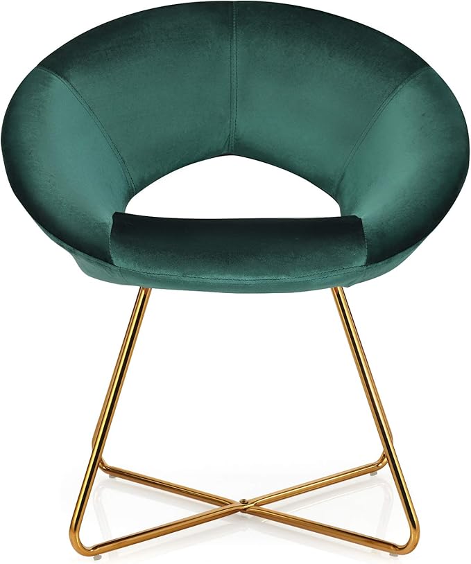 Giantex Modern Velvet Accent Chair Comfy Cute Upholstered Vanity Desk Chair Max Load 300 Lbs Decorative Mid Century Single Sofa Armchair for Living Room Bedroom Dining Room Green