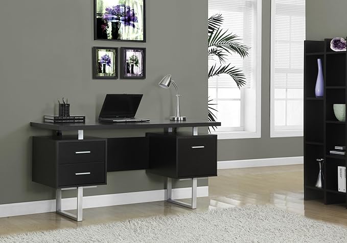 Monarch Specialties Cappuccino Hollow-Core/Silver Metal Office Desk 60-Inch