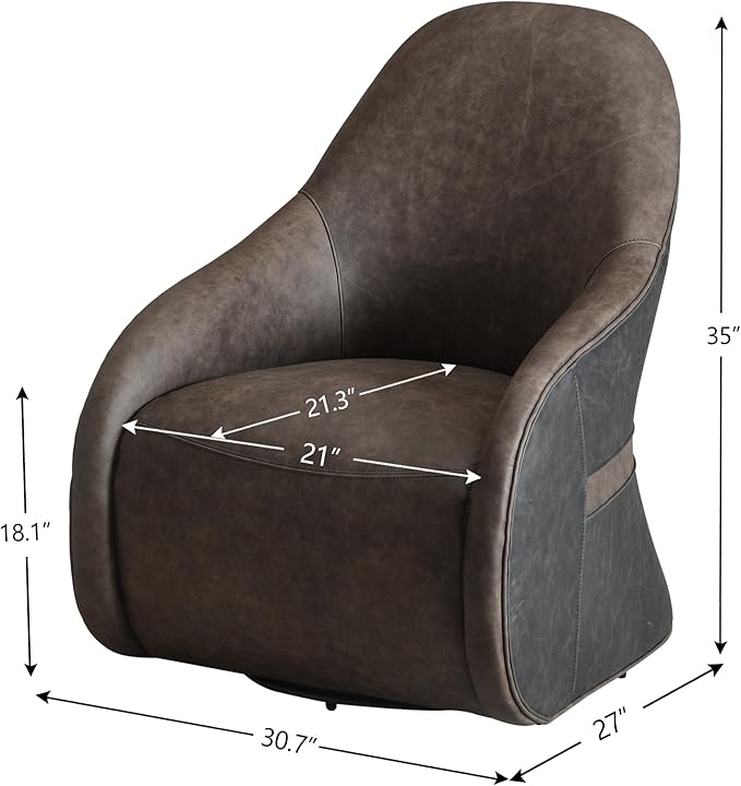 Two-Tone Leather Swivel Barrel Chair Accent Chair with Solid Wood Frame No Assembly for Living Room or Office (Dark Grey)