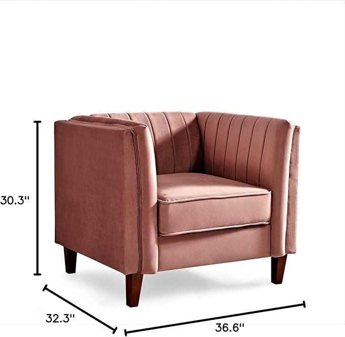 Container Furniture Modern Luxury Velvet Chair for Living Room with High Density Foam Soft Fabric Upholstery Removable Cushions and Solid Wood Legs 36.6'' Wide Armchair Rose