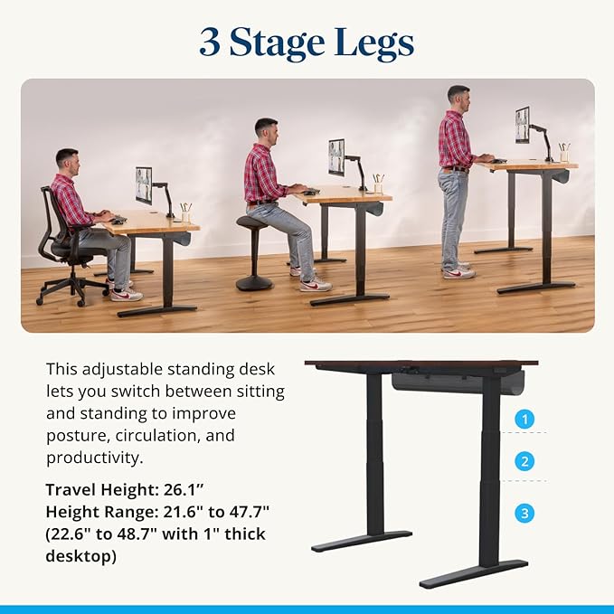 UPLIFTDESK V3 2-Leg Black Laminate Wood Standing Desk – Adjustable Height Advanced 1-Touch Memory Keypad Under Desk Cable Management Wire Grommets &amp Rocker Board (Black C-Frame 48 x 30 inch)
