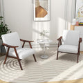 Giantex Mid-Century Modern Accent Chair Set of 2 Upholstered Comfy Living Room Chair with Arms Anti-Slip Felt Pads Wooden Frame Soft Padded Armchair for Living Room Bedroom Office Study Beige