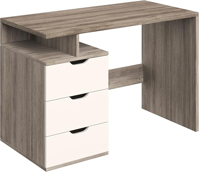 Computer Desk - Contemporary Desk with Attached 3-Drawer File Cabinet - for Home Office Bedroom Computer or Craft Table by Lavish Home (White)