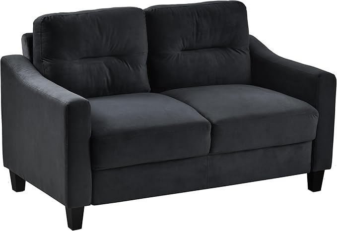 Velvet Upholstered Loveseat Living Room Mordern Couch 2-Seater Sofa with Tufted Back Cushion for ApartmentOffice Black