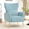 Modern Accent Chair Upholstered Living Room ChairHigh Back Arm Chair with Metal Legs Lumbar Reading Chair for Bedroom Apartment Small Spaces Sky Blue