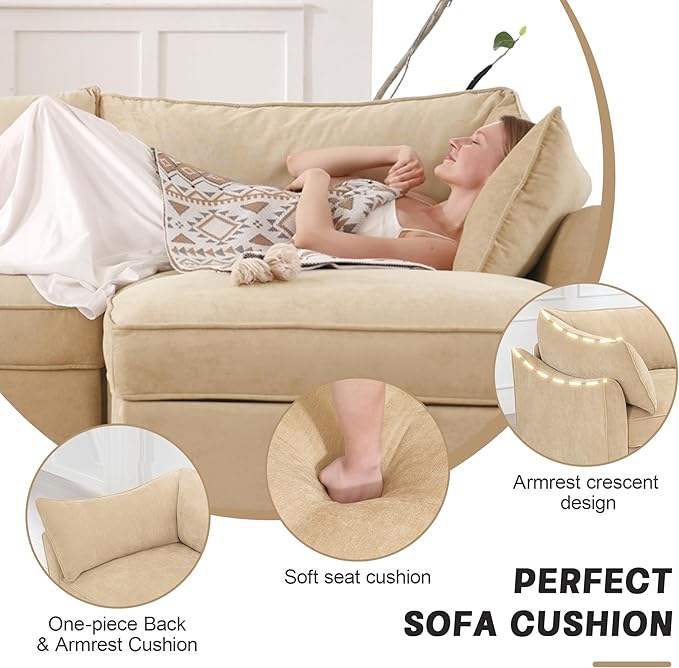 Aoowow Modular Sectional Sofa with Pullout Storage Seat 78.7” Chenille Loveseat Sofa Comfy 2-Seat Sofa Couch Upholstered Deep Seat Couches with Armrests for Living Room Apartment OfficeWheat