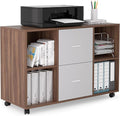 Mobile lateral Filing Cabinet with 2 Drawers and 4 Open Storage cabinets for Home Office Walnut Light Gray