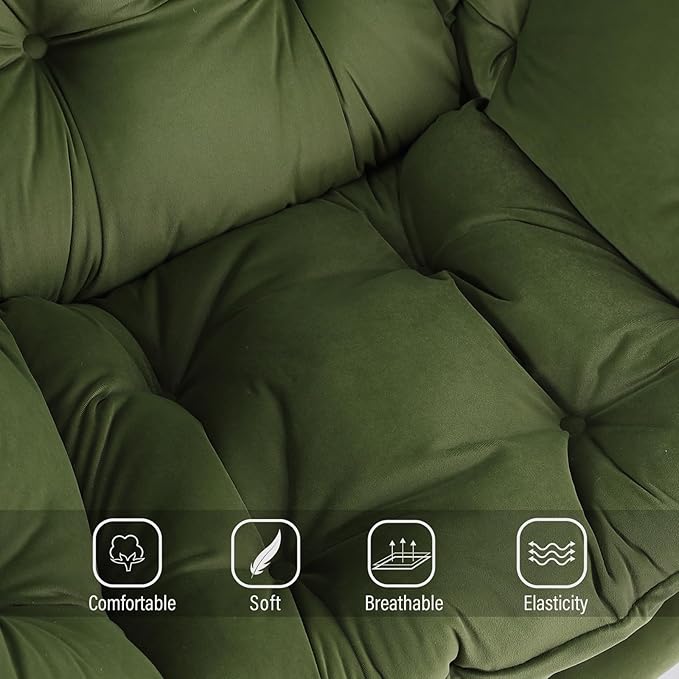 Welnow Lazy Chair with Ottoman Modern Reading Accent Chair with Armrests and a Side Pocket Leisure Upholstered Lazy Sofa Set with Footrest for Small Space Army Green