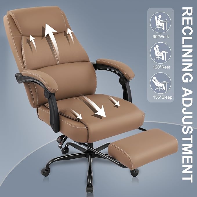 Misolant Big and Tall Office Chair with Footrest High Back Desk Chair with Linkage Armrest 90-155° Recline Executive Computer Chairs with Adjustable Height for Home