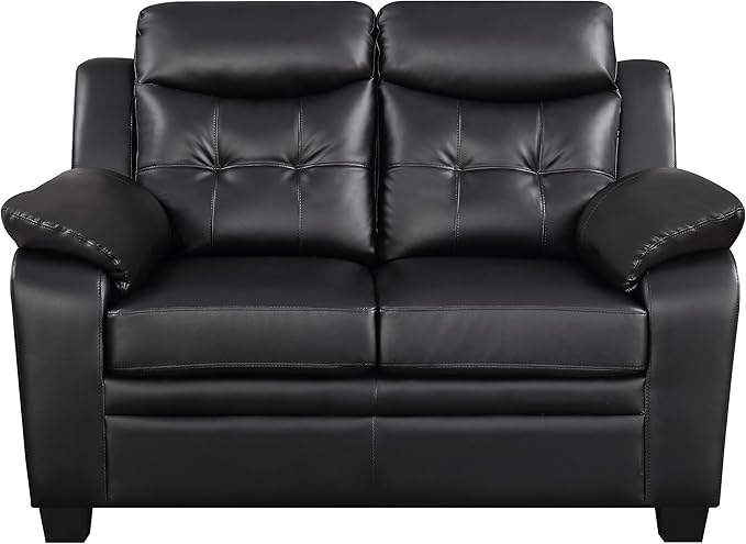 Coaster Home Furnishings - Finley - Leatherette - Upholstered Tufted Loveseat with Flared Armrest and Tapered Legs - Living Room - Black - 506552