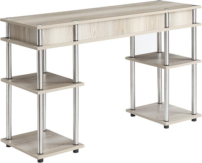 Convenience Concepts Designs2Go No Tools Desk Home Office Desk with Shelves Corner Shelf Vanity Desk Computer Desk Nail Table for Nail Tech - 47.25 L x 15.75 W x 30 H Ice White