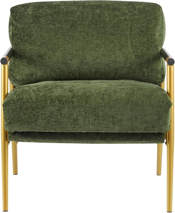 Modern Accent Chair Lounge Arm Chair Upholstered Armchair with Plush Cushions Single Chairs with Metal FrameWooden Armrest - Perfect for OfficeLiving RoomBedroomGold+Green