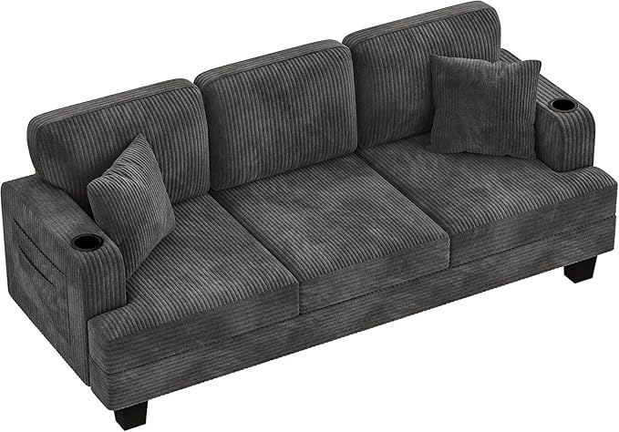 Homall Couches for Living Room 83 Couch with Soft Deep Seats Modern Sofa 3 Seater in Corduroy for Apartment Bedroom (Charcoal Gray)