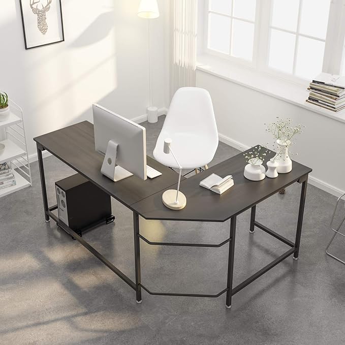 Weehom L-Shaped Desk Black Corner Gaming Computer Desks for Home Office PC Workstation Study Writing Work TableWood &amp Metal 66 Inch