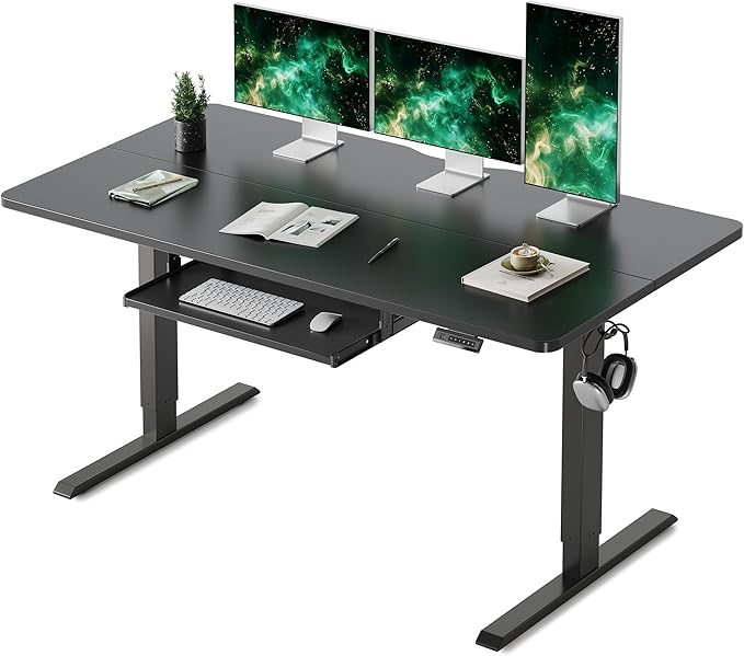 FEZIBO Standing Desk with Keyboard Tray 60 x 24 Inch Adjustable Height Sit Stand Desk with Memory Presets for Home Office Ergonomic Computer Workstation Black